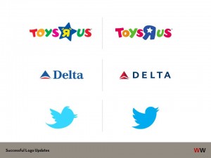 Old and new Toys "R" Us logos, Old and new Delta logos, Old and new Twitter logos Slide3