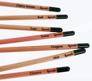 pencils that contain seeds for planting including cherry tomato, basel, thyme, etc. 