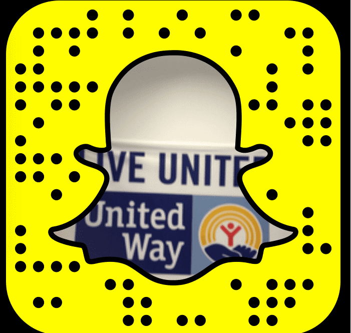 ghost shape with united way logo inside which is inside a yellow square